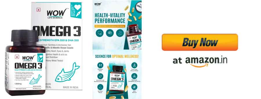 Wow Life Science Omega 3 Fish Oil 1300mg Triple 3X Strength 60 Capsules- 550 mg EPA & 350 mg DHA for Heart, Joints & Brain Health