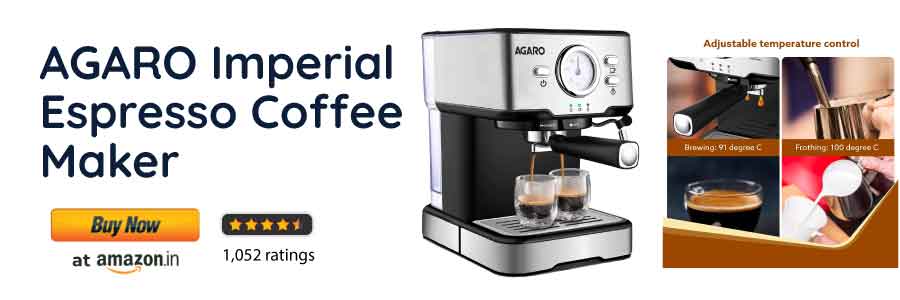 AGARO Imperial Espresso Coffee Maker, Coffee Machine, 15 Bars, Frother Wand for Espresso, Cappuccino, Steam Espresso Maker For Home, Adjustable Milk Frothing and Double Temperature Control System
